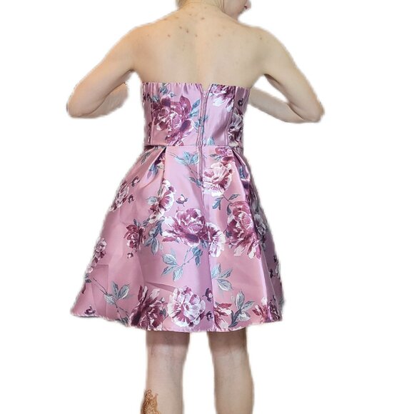🌷Speechless Womens Pink Floral Strapless Short Fit + Flare Dress Juniors 9 - Picture 6 of 7